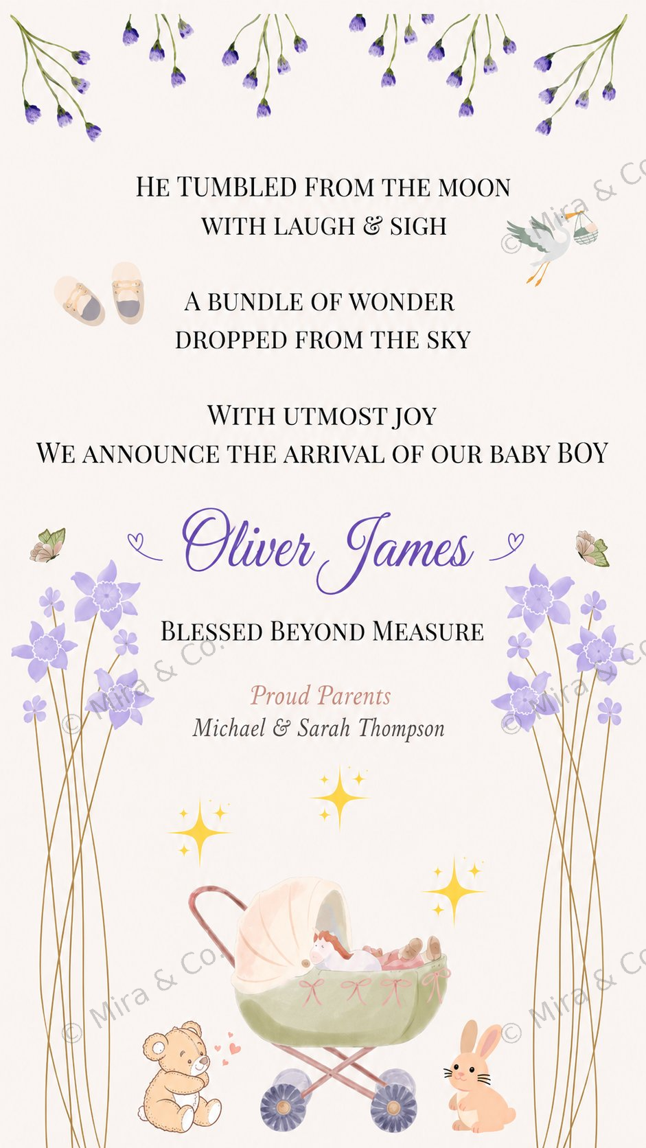 Floral Baby Boy Announcement