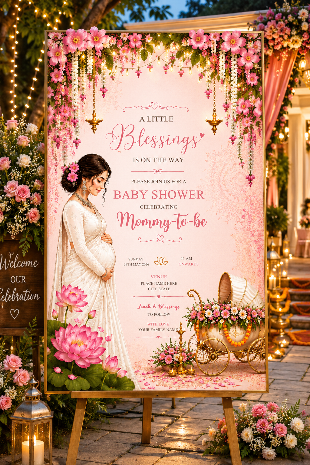 Floral Godh Bharai Invitation