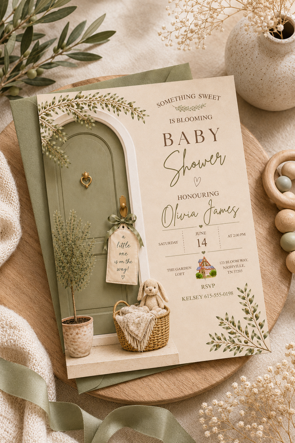 Dusty pink baby shower invitation mockup 3