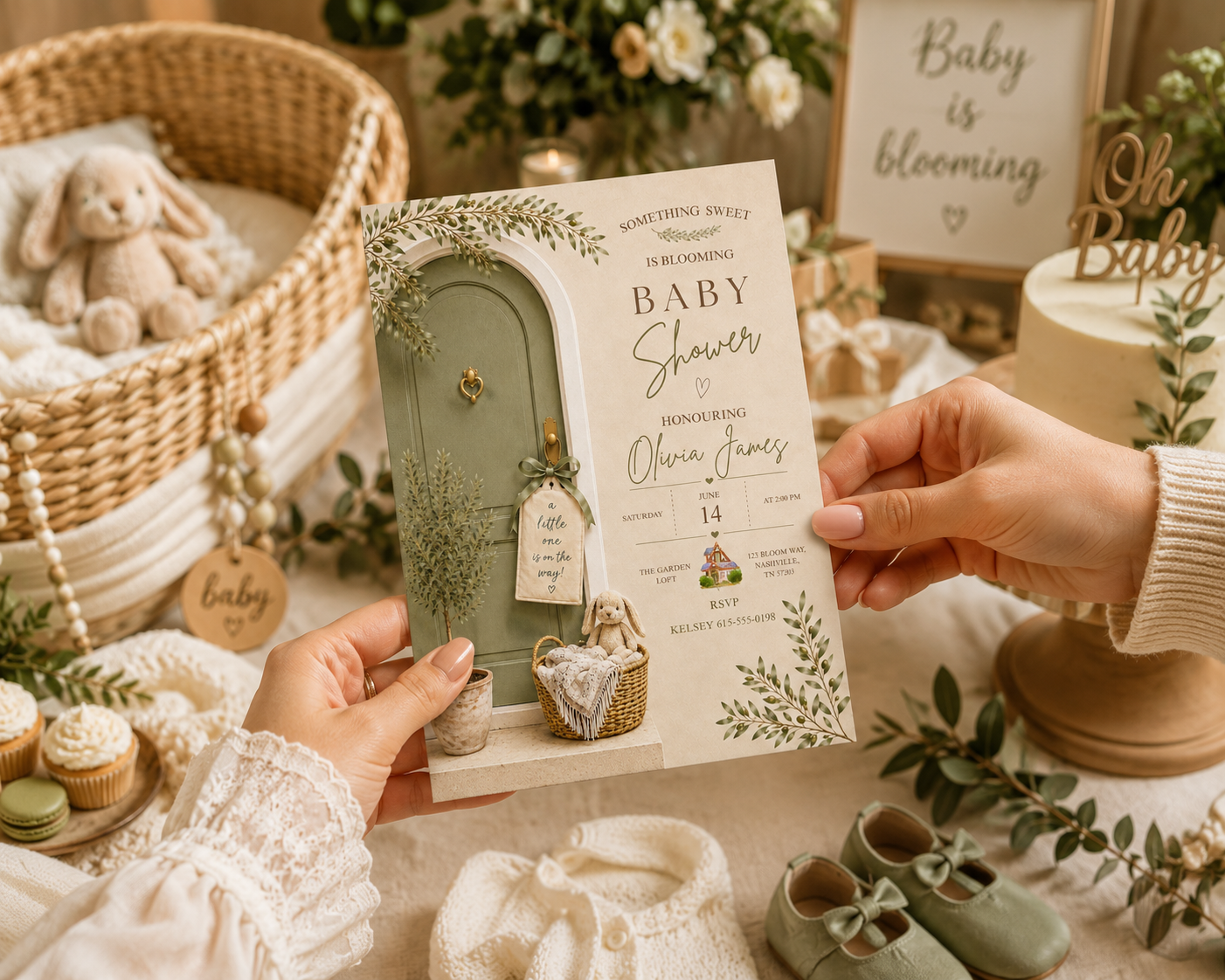Dusty pink baby shower invitation mockup 2