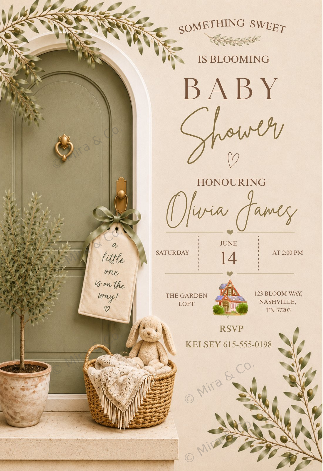 Olive Green Baby Shower Invitation