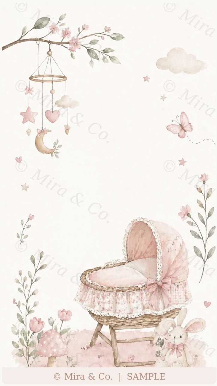Bassinet Baby Girl Announcement