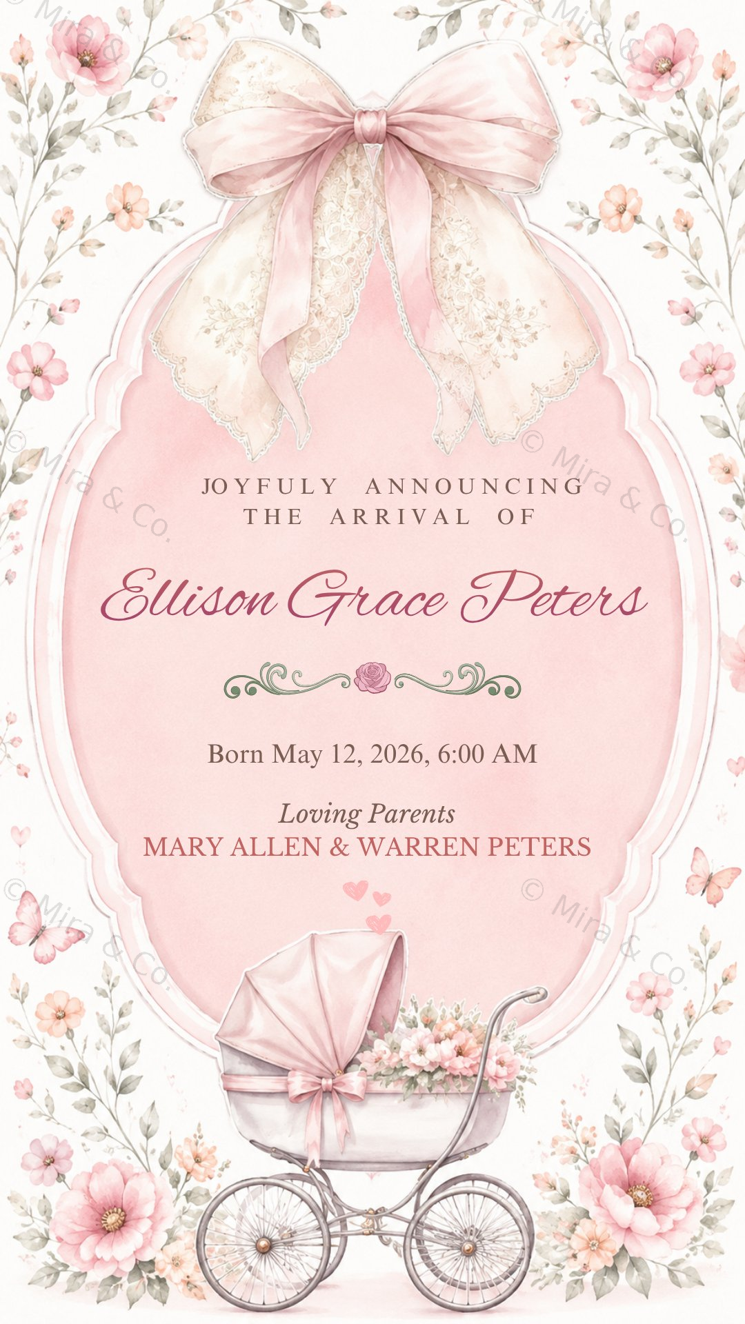Pink Ribbon Bassinet Announcement