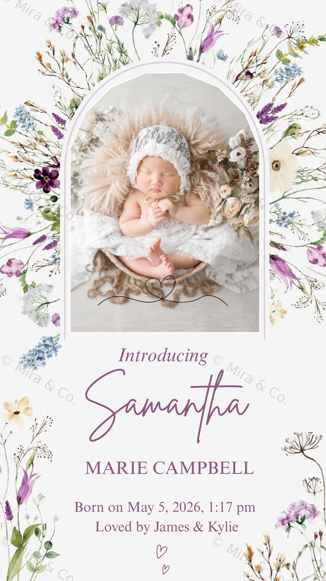 Purple Floral Photo Announcement