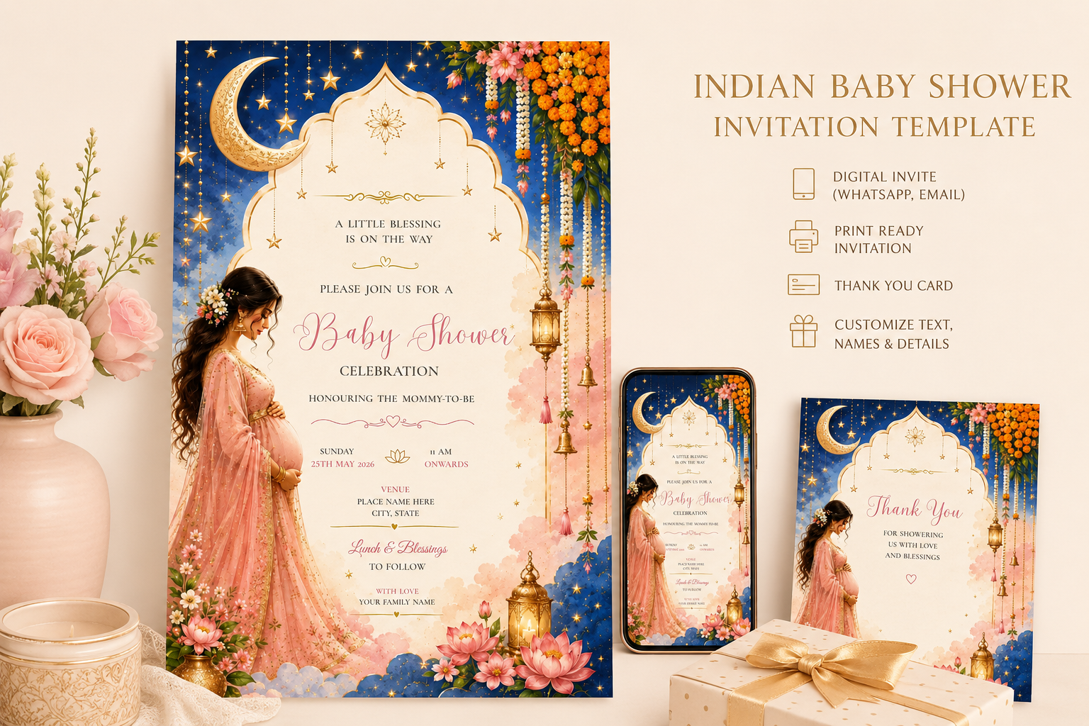 Crescent Moon Baby Shower Invitation mockup 3