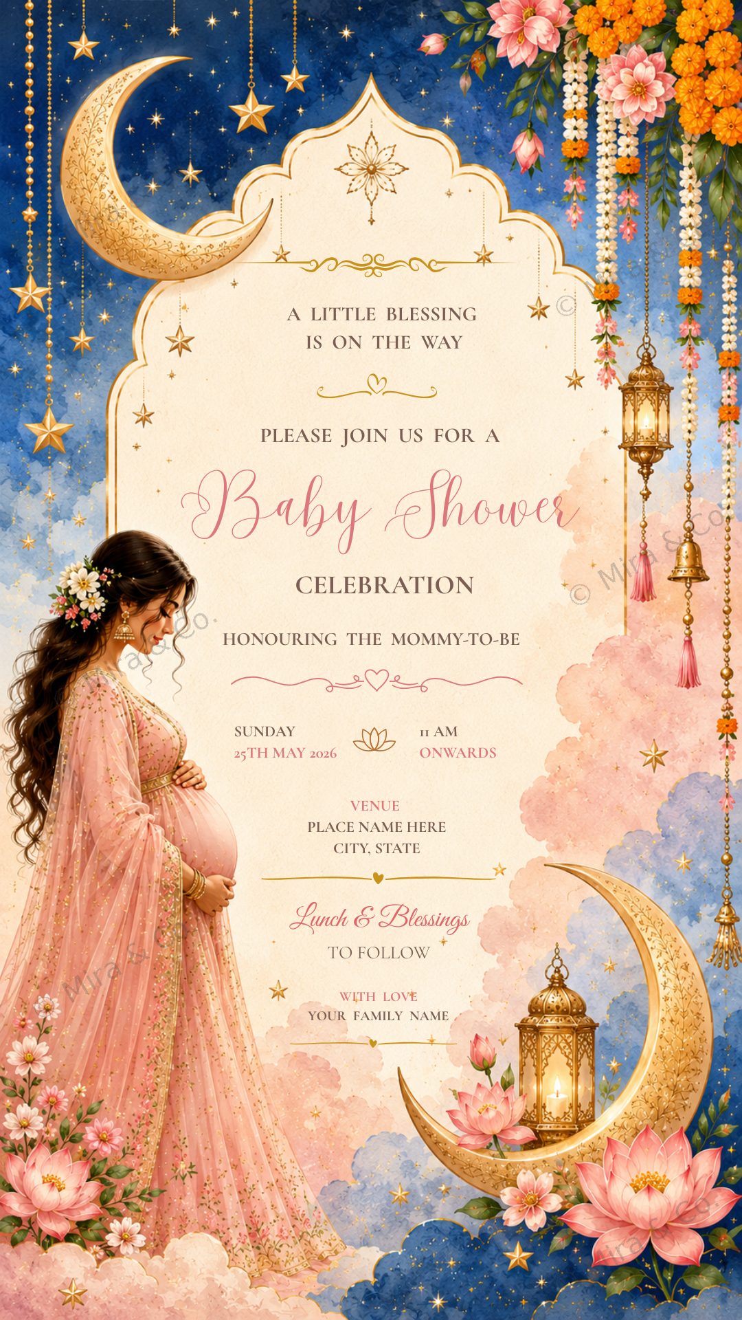 Crescent Moon Baby Shower Invitation