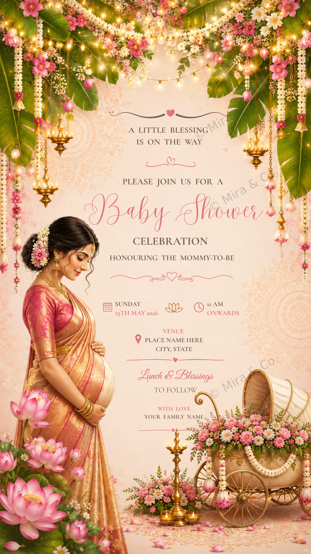 Royal arch Godh Bharai invitation mockup 2
